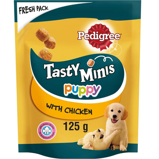 Pedigree Tasty Minis Puppy Dog Treats Chicken Chewy Cubes 125g